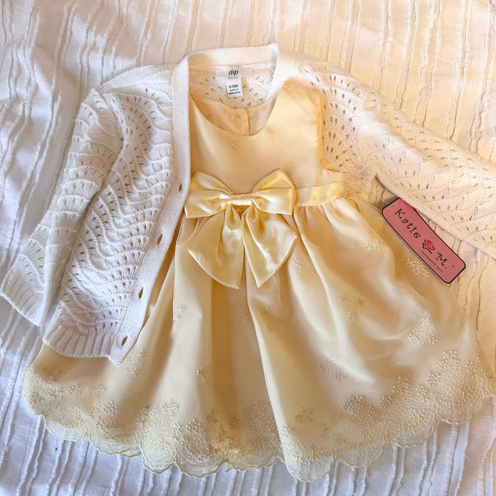 Yellow Dress with White Cardigan
